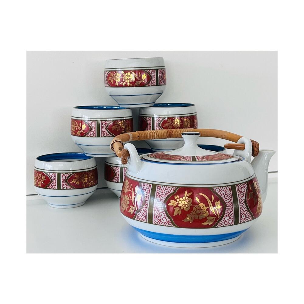Vintage Japanese Fitz and Floyd Tea Set Kyoto Pattern Wagara Teapot Teacup
